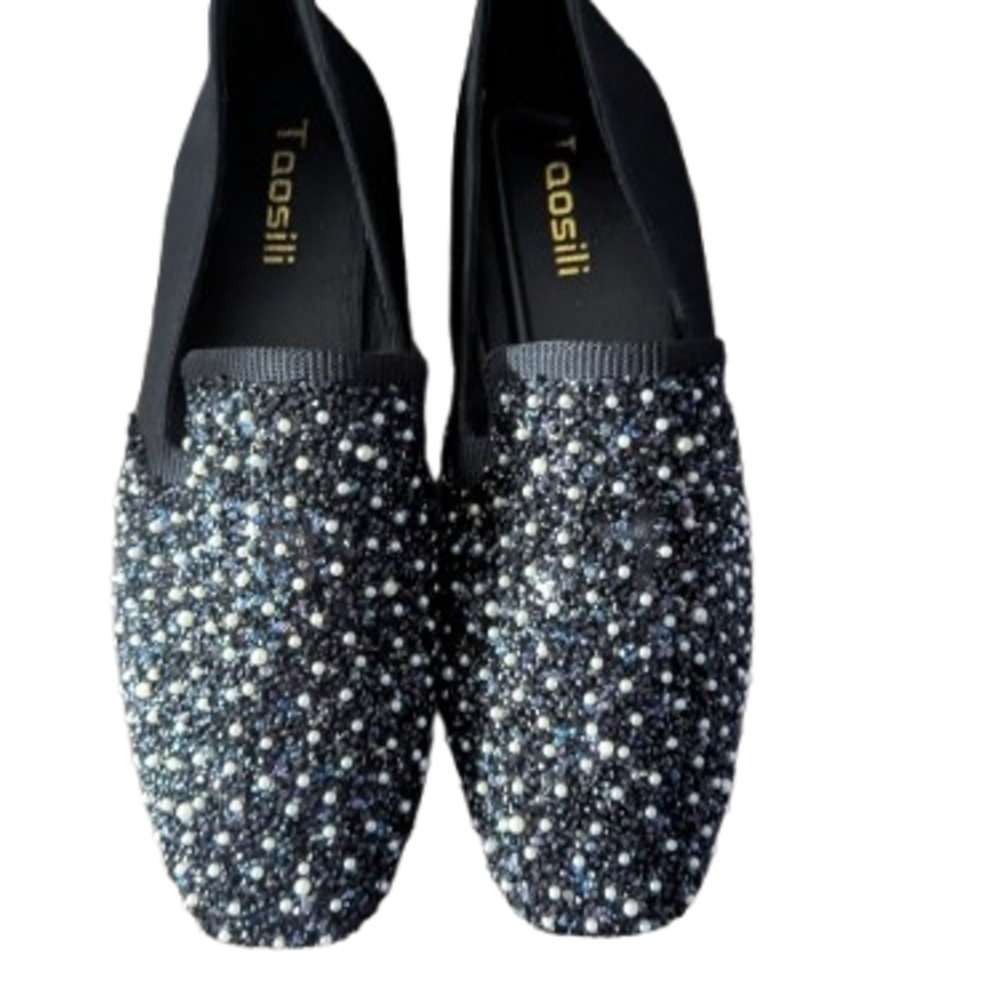 Taos Footwear Black and White Beaded Loafers